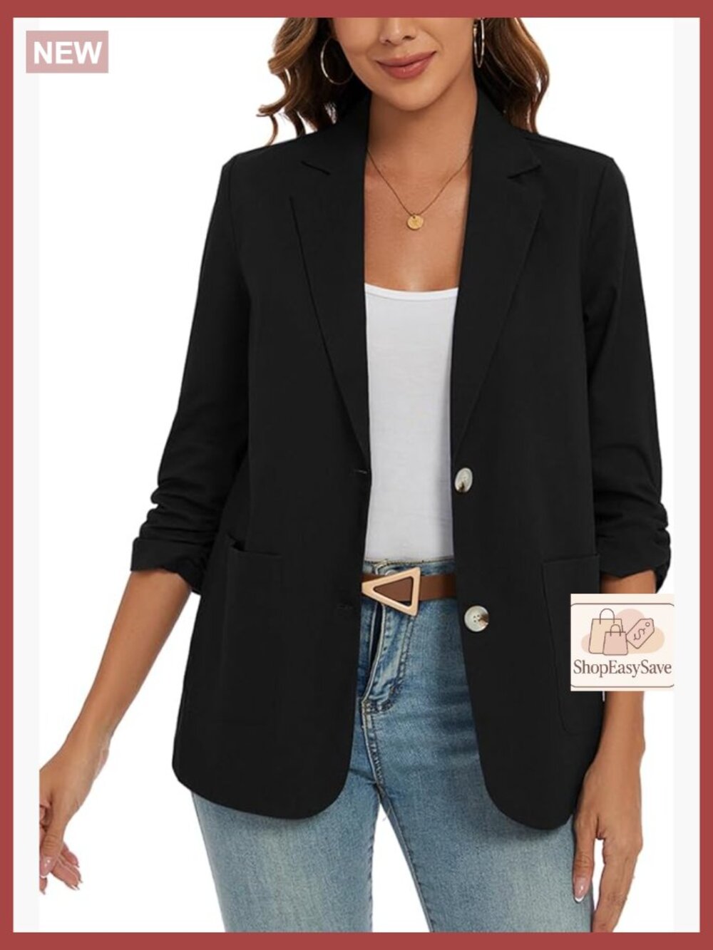 Linen Blend Blazer 3/4 Sleeve Lightweight Notch Lapel Button Front Casual Work